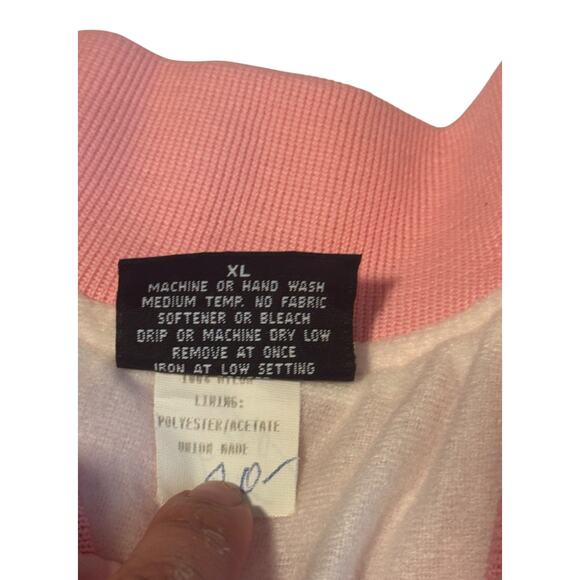 Vintage Pink Satin Bomber Jacket XL America’s Finest Made USA Snap Front - Picture 8 of 8